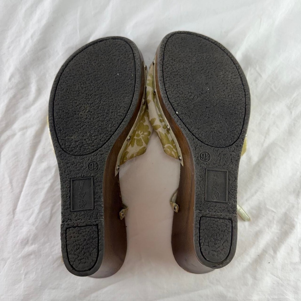 Self Esteem Wooden Cream & Green Wedges Womens 9.5 Fairy Coquette Boho - Picture 6 of 8
